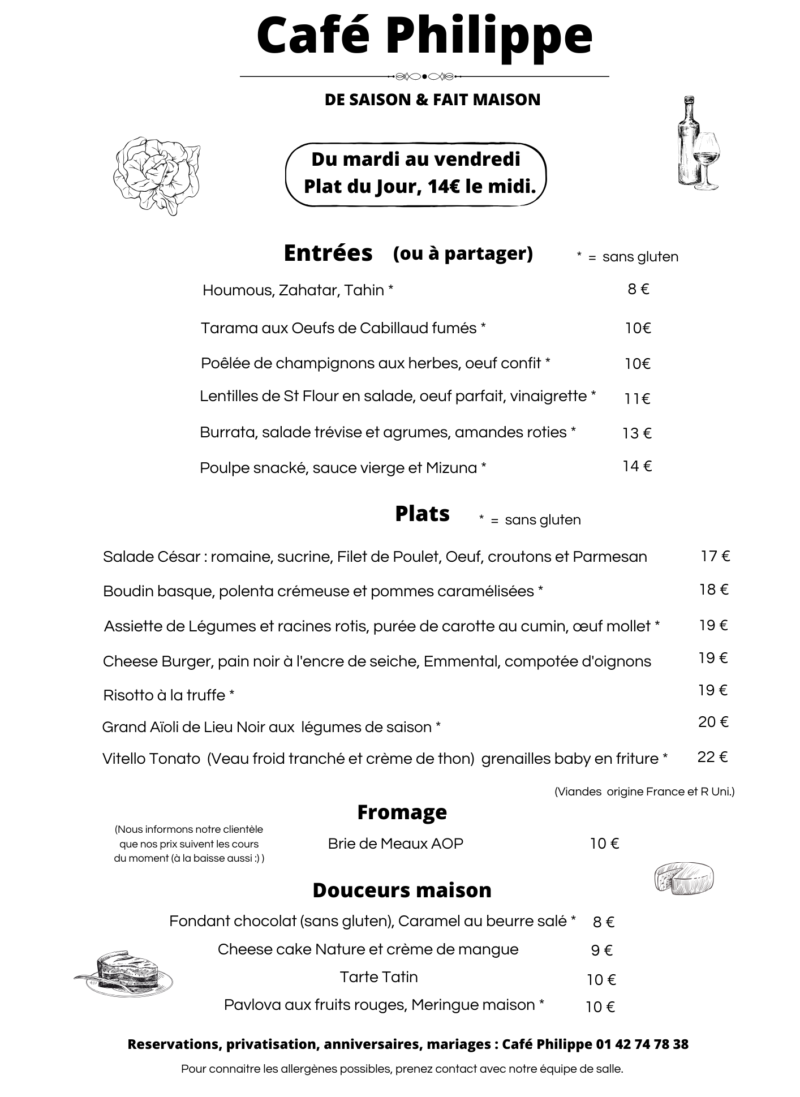 Menus Cafe Philippe